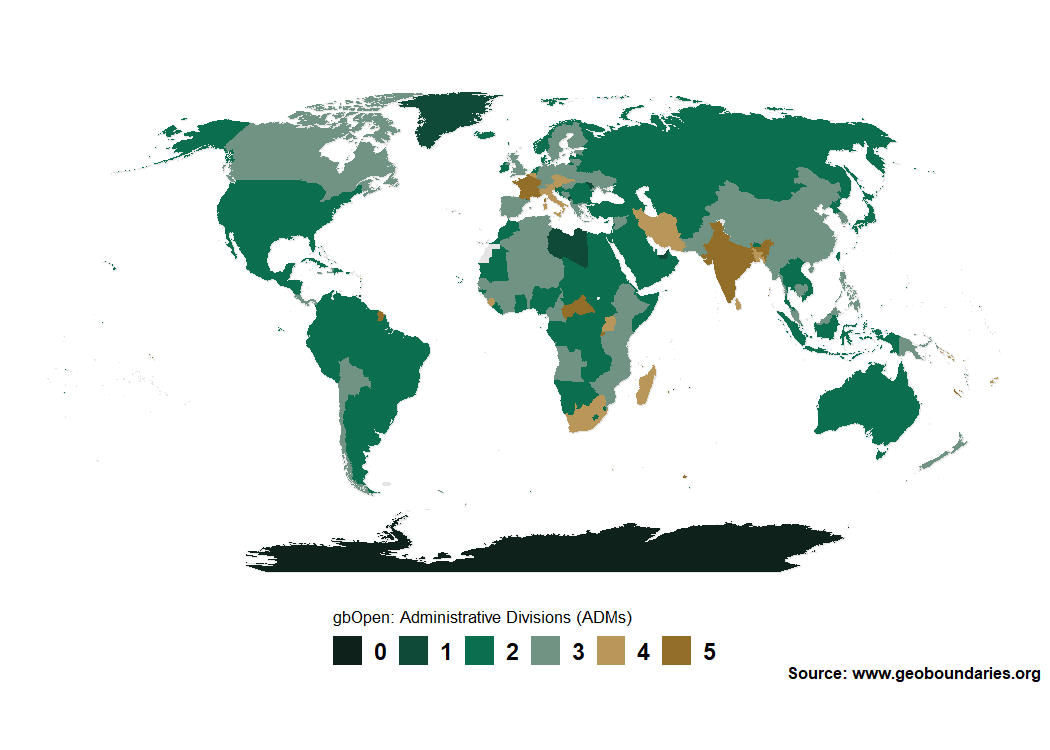 World coverage of geoBoundaries (gbOpen)